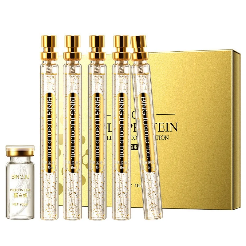 

15ml X 5pcs Gold Face Serum Active Collagen + 20Pcs Silk Protein Lines Thread Lifting Anti-Aging Soluble Shaping Neck Forehead
