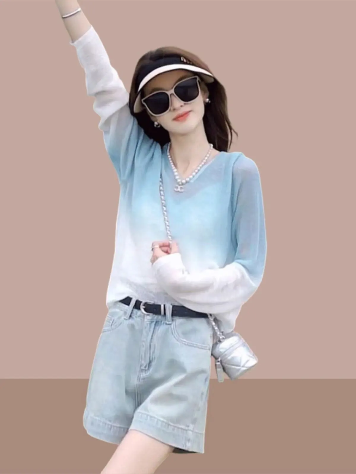 

Ice Silk Long Sve T-irt Women's Summer Outdoor Sports Sunade Unique Beautiful Aosphere adient Color Top Korean Sle