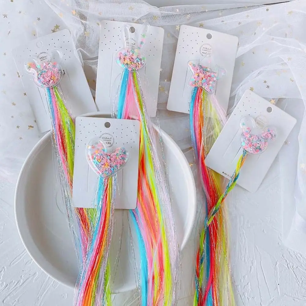 Haaraccessoires Regenboogmeisje Pruik Haarclip Drijfzand Lovertjes Sparkle Klatergoud Zijden Pruik Rechte Ster Kinderen Cartoon Pruik Feest