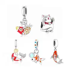 Fit Original Pan Charms Bracelet 100% 925 Sterling Silver Leaping Animal Koi Carp Fish Bead For Making Women Berloque 2023 DIY