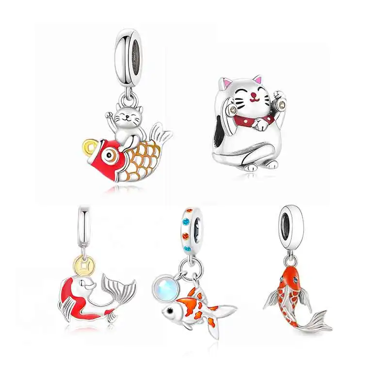 Fit Original Pan Charms Bracelet 100% 925 Sterling Silver Leaping Animal Koi Carp Fish Bead For Making Women Berloque 2023 DIY
