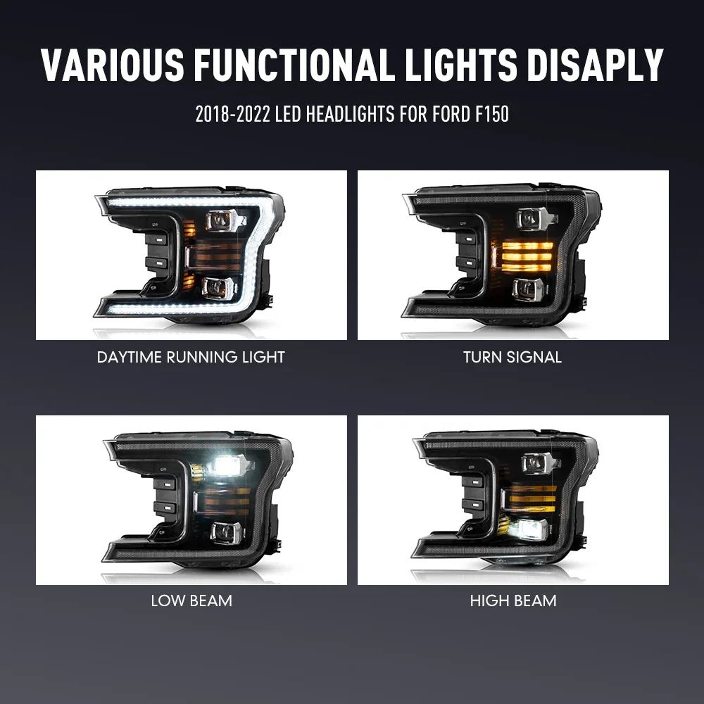 

Пара светодиодных автомобильных фар в сборе для Ford F150 2018-UP, передние фары DRL, указатели поворота, фары Plug and Play
