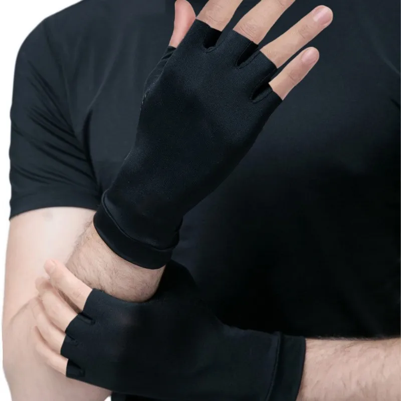 Copper fiber pressure semi-fingered winter rehabilitation men's sports silicone anti-slip outdoor fitness cycling gloves