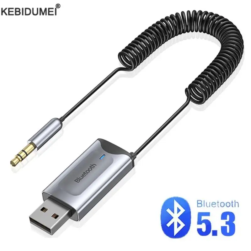 차량용 무선 블루투스 5.3 Aux 어댑터, USB-3.5mm 잭, 오디오 음악 마이크, 핸즈프리 어댑터, 자동차 스피커용 리시버