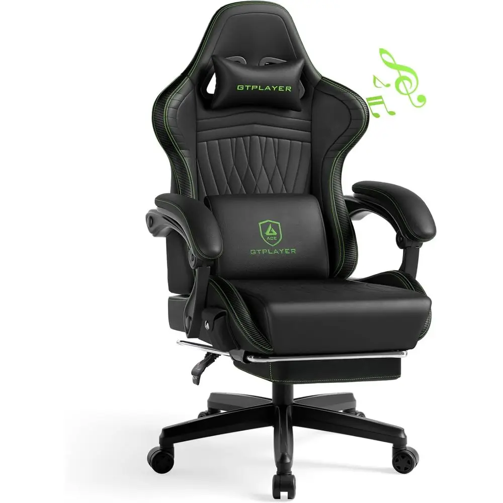 Ergonomic High-Back Gaming Chair with Reclining and Adjustable Armrests, Black and Green