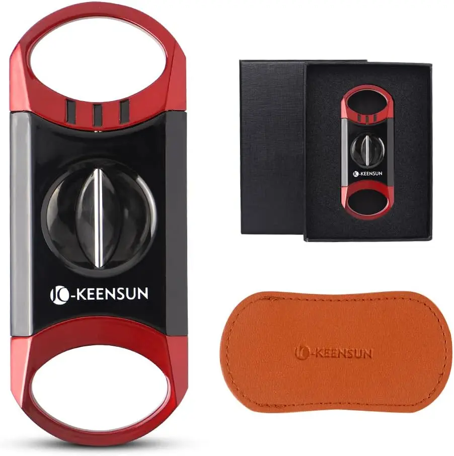 Cortador de Cigarros en Forma de V con Calibre 60, Cuchilla de Acero Inoxidable y Soporte en Caja de Regalo