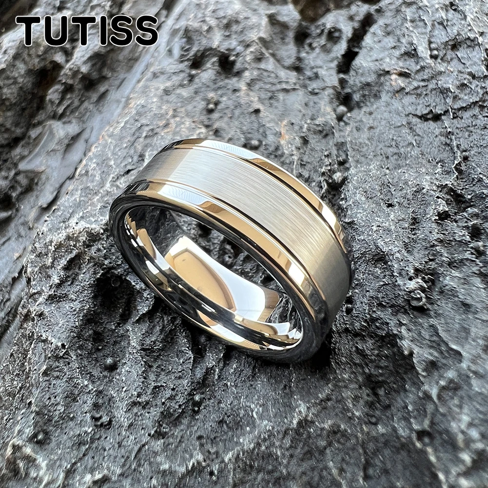 TUTISS 8mm Mens Tungsten Engagement Rings Womens Wedding Bands Double Grooved High Polished Shiny Comfort Fit