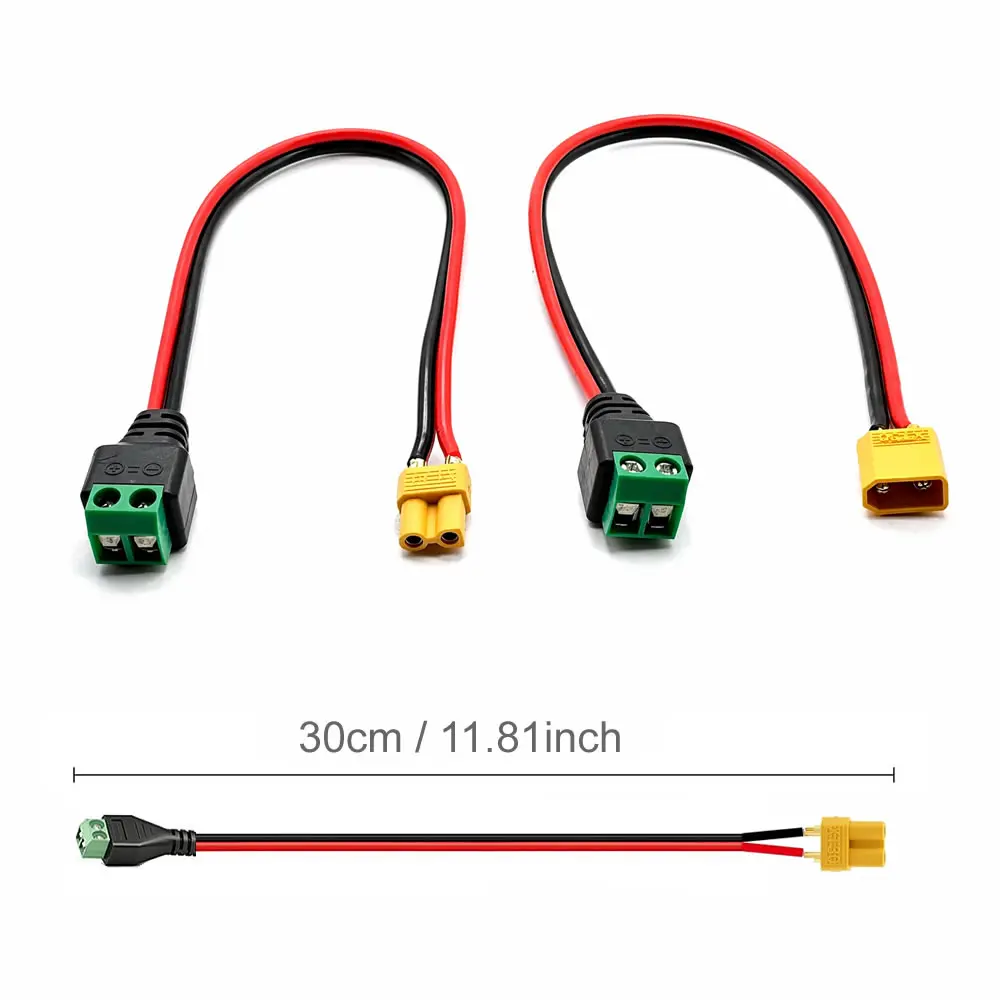 2-Pin Terminal Solderless to XT30 Male Female Adapter Charging Connector Cable, for RC Lipo Battery, Car Boat,FPV Racing Drone