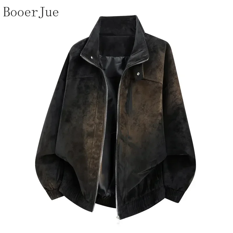Men's Tie Dye Stand Collar Faux Leather Fashion Jacket Soft Shell Fabric Casual Outerwear Cycling Sports Climbing Running