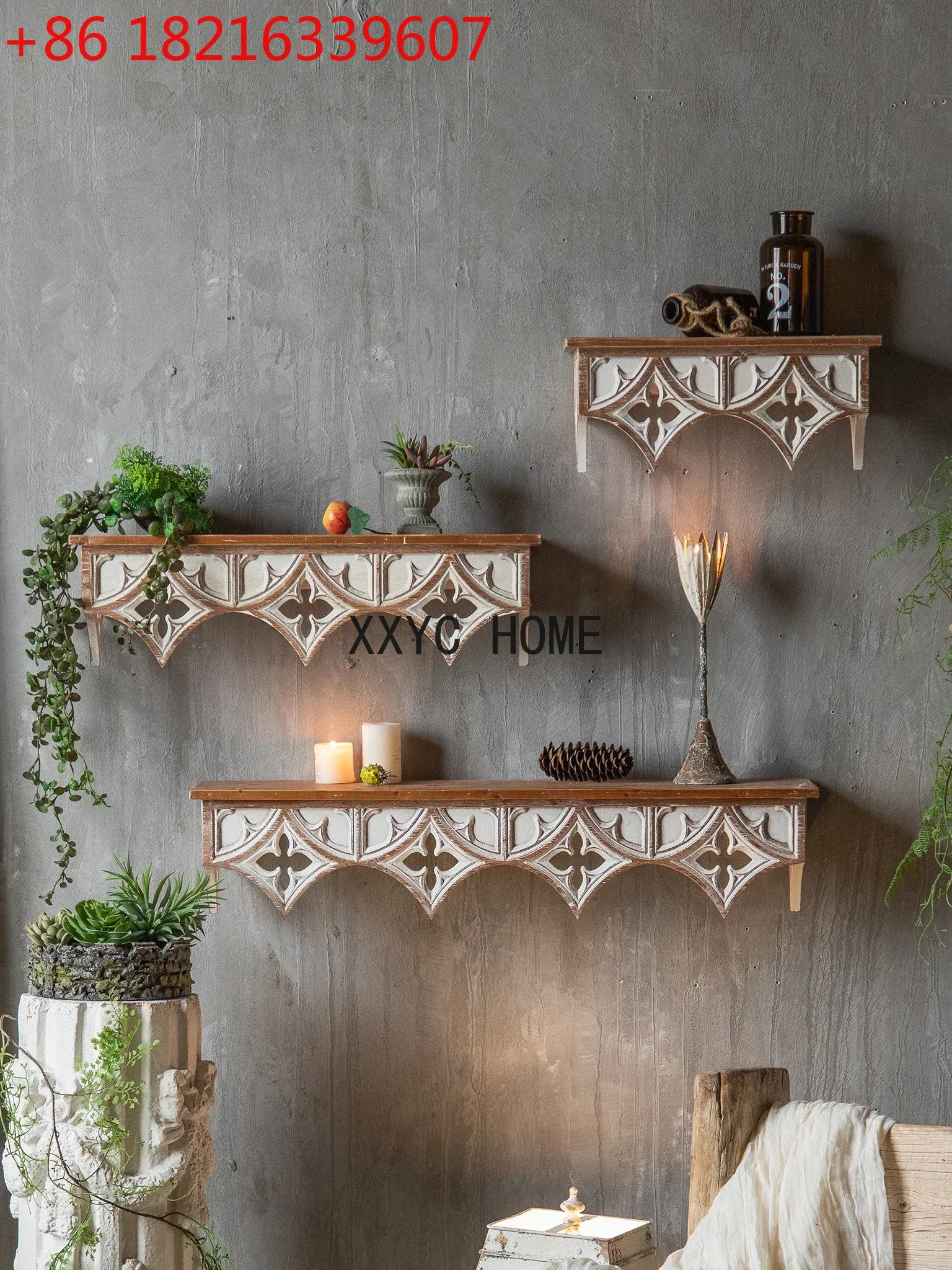 

TAO Shelf Background Wall Decoration Shelf Wall Hanging Punch-Free Creative Shelf Art Distressed Wooden Shape