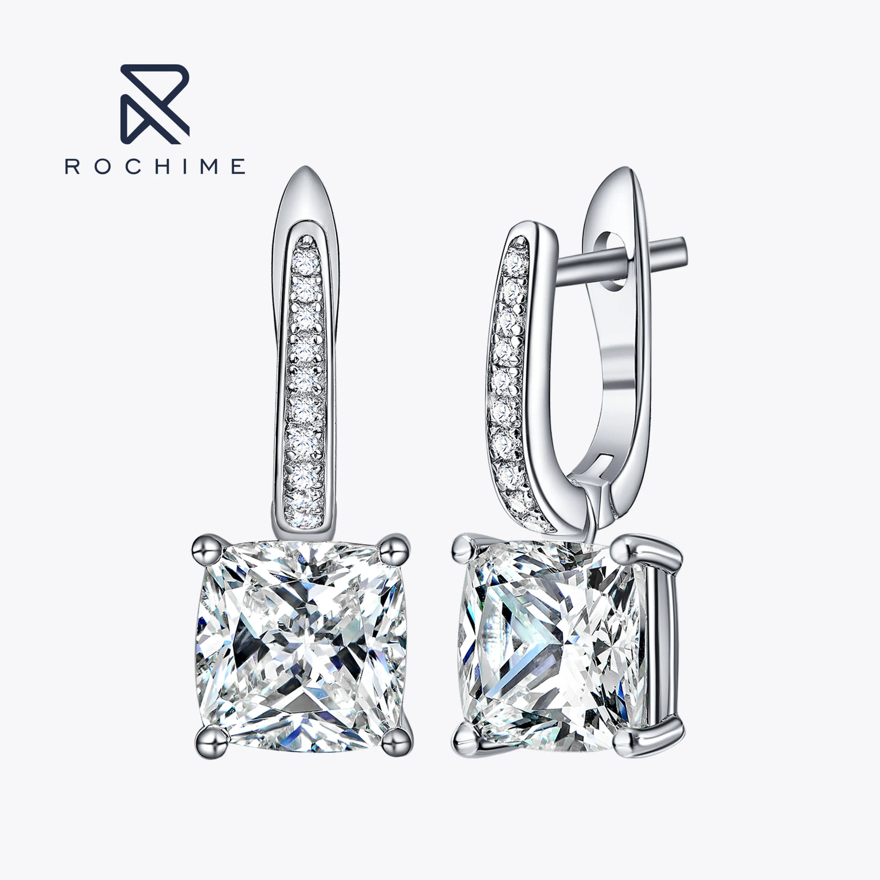 

Rochime Cushion Cut Cz Huggies Earrings 925 Sterling Silver Gold Plated 5a Zircon Jewelry For Women