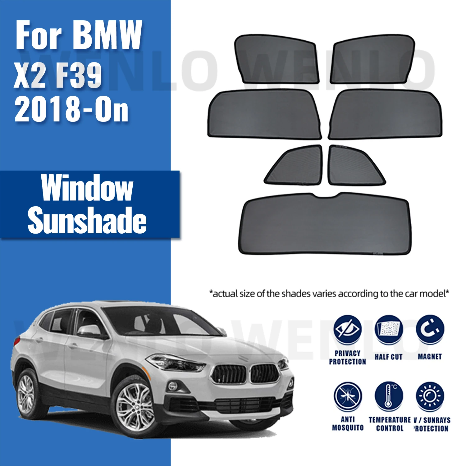 For BMW X2 F39 2018-2023 Car Window Sunshade UV Protection Front Back Windshield Auto Curtain Sun Shade Visor Net Mesh