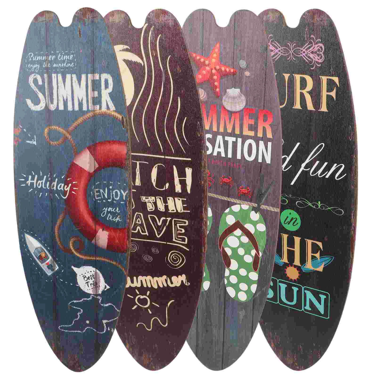 4 Pcs Surfboard Wooden Sign Sea Decor Summer Beach Signs Wall Party Decorations Outdoor Plaque Girl Seaside Room