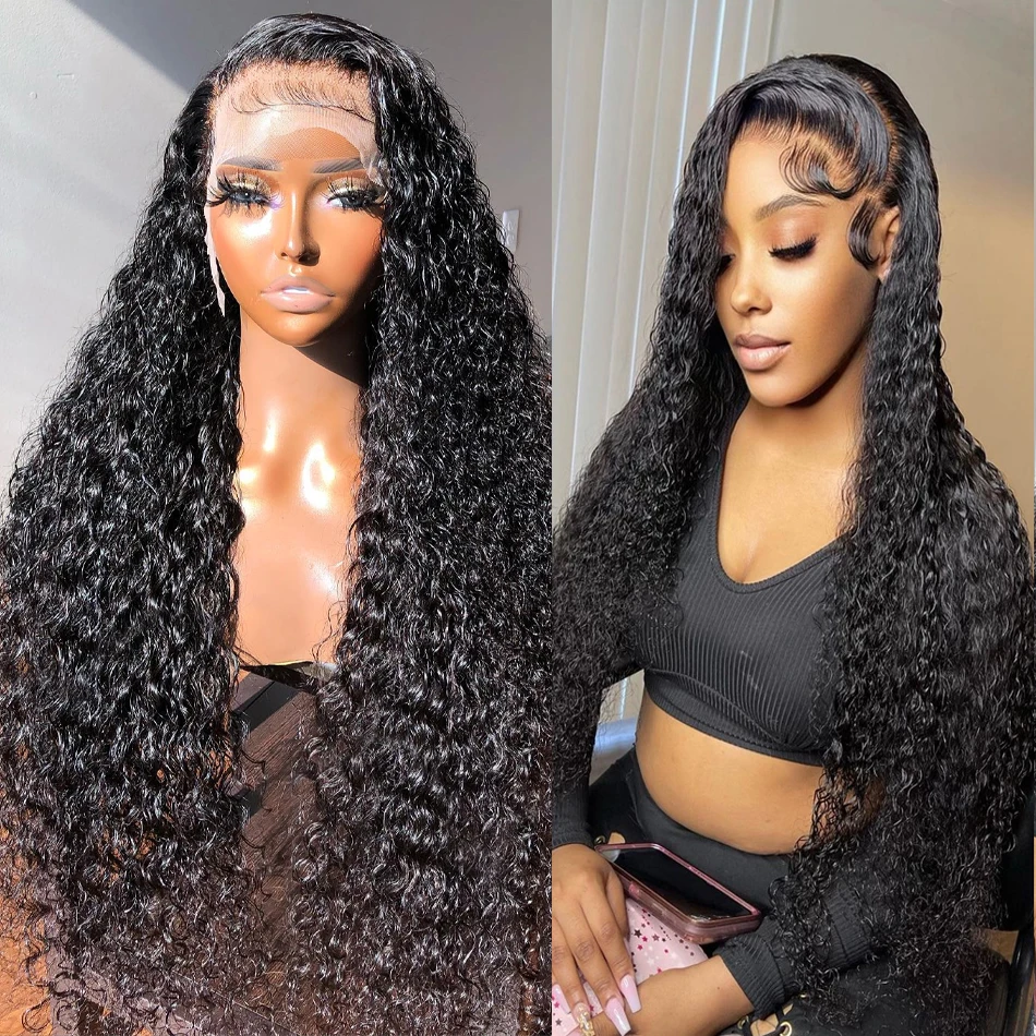 Deep Wave Human Hair Lace Front Wigs 13x4 HD Transparent Lace 20 26 Inch 200 Density Pre Plucked Natural Hairline Brazilian Remy Hair Wigs For African American Women