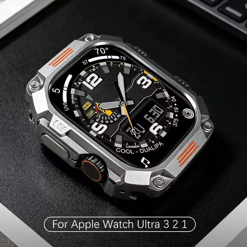 VWAR Metall-Rüstungsgehäuse für Apple Watch Ultra 3 2 1, stoßfeste Schutzhülle in Titanfarbe für iWatch Ultra 49 mm