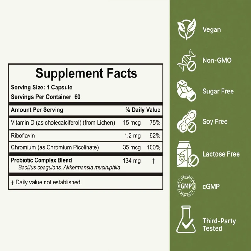 Akkermansia Probiotica Bacillus Subtilis Die Vitamine B2, D3 En Chroomgewicht En Darmbeheer Bevatten