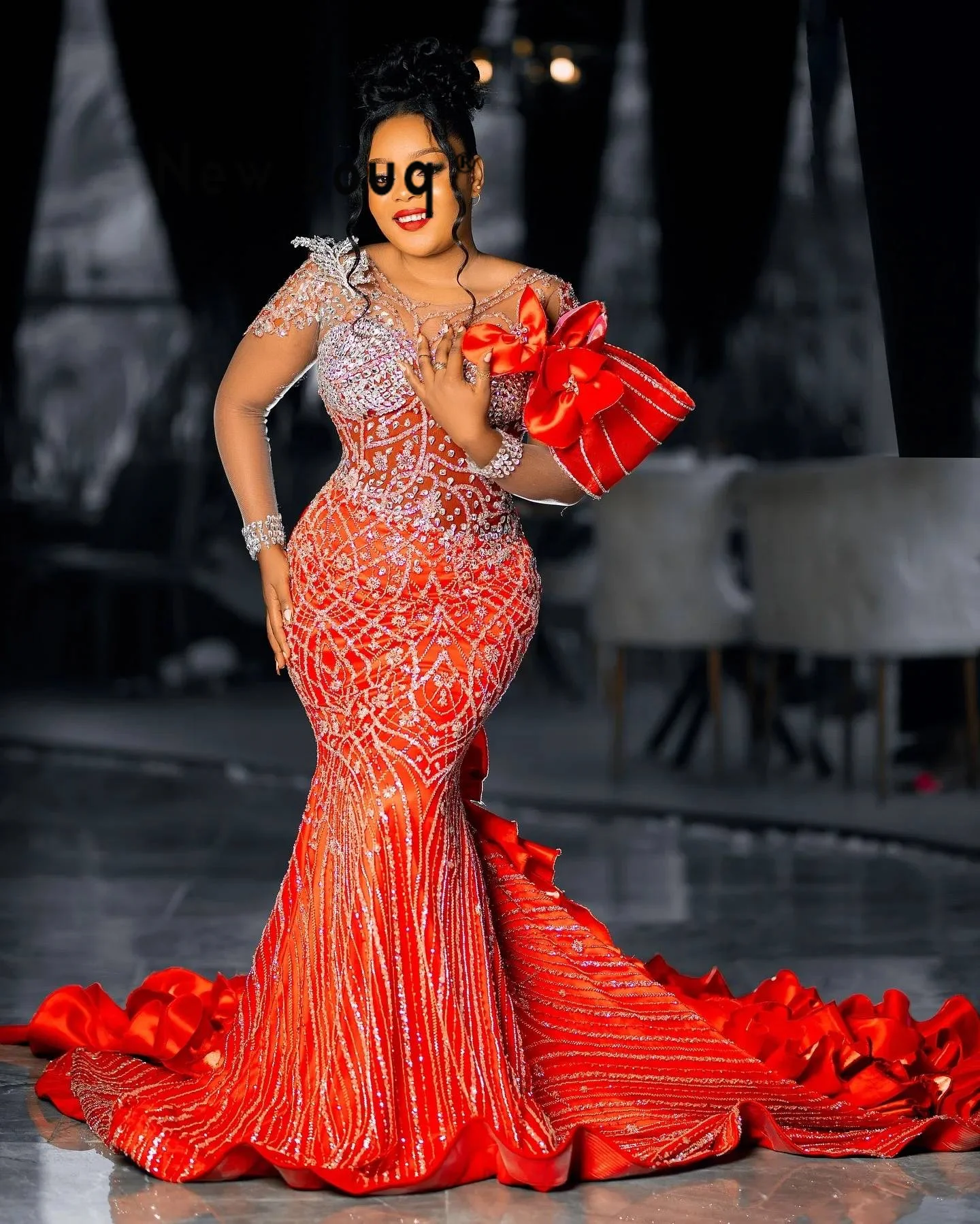 

Customized 2025 Mermaid Prom Dresses African Sequined Crystals Beaded Plus Size Elegant Evening Gowns Long Party Birthday Dress