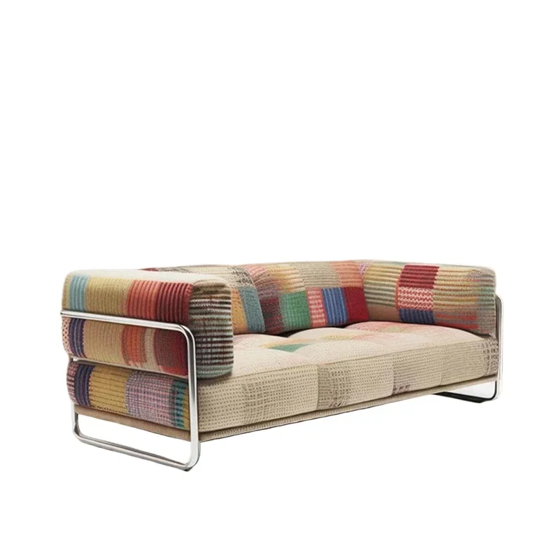 

Wind Rainbow Sofa Medieval Designer Sofa Stainless Steel Dopamine Color Straight Row Fabric Sofa