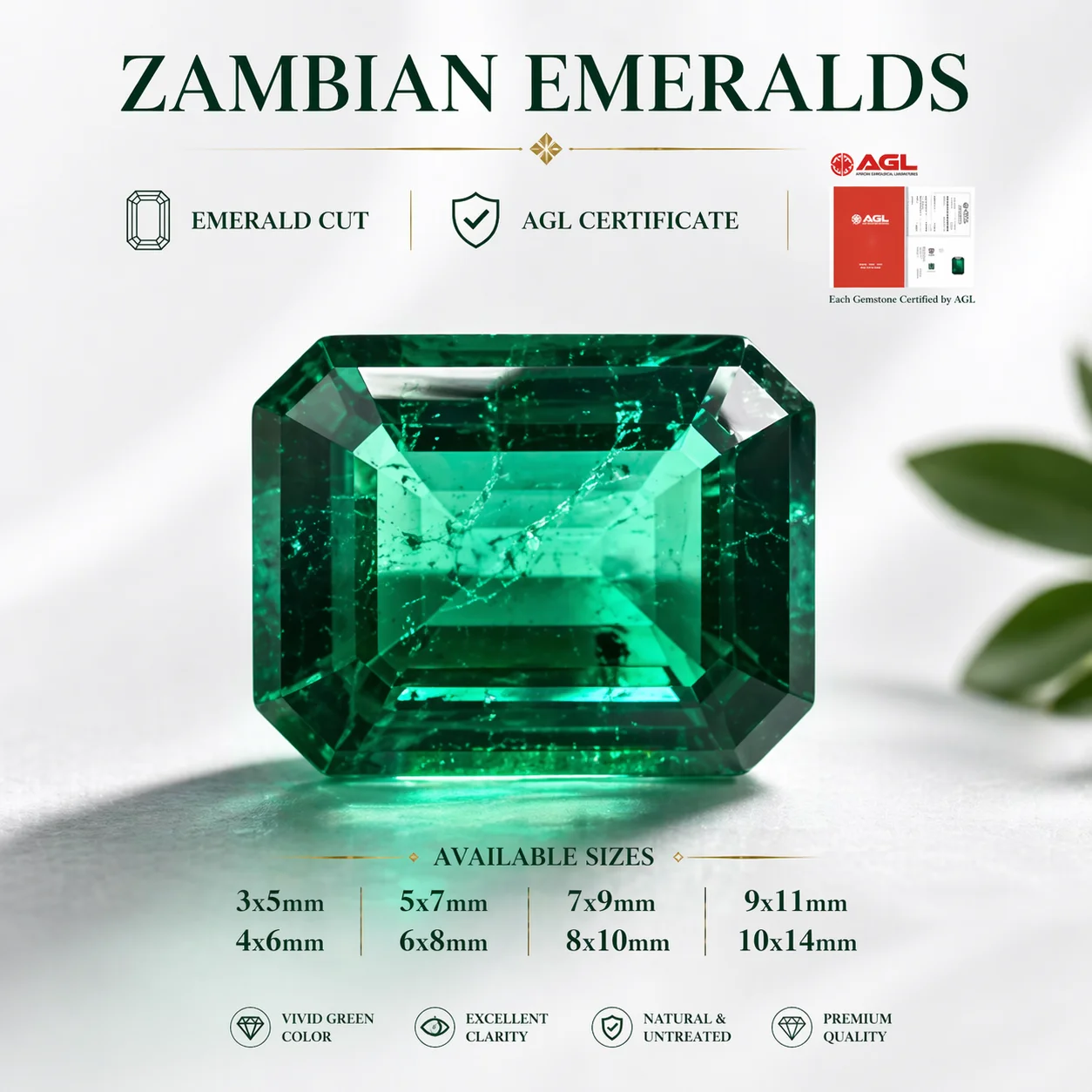 

Lab Grown Zambian Emeralds Hydrothermal Hand Cutting Emerald Cut with Cracks Inclusions Inside AGL Certificate