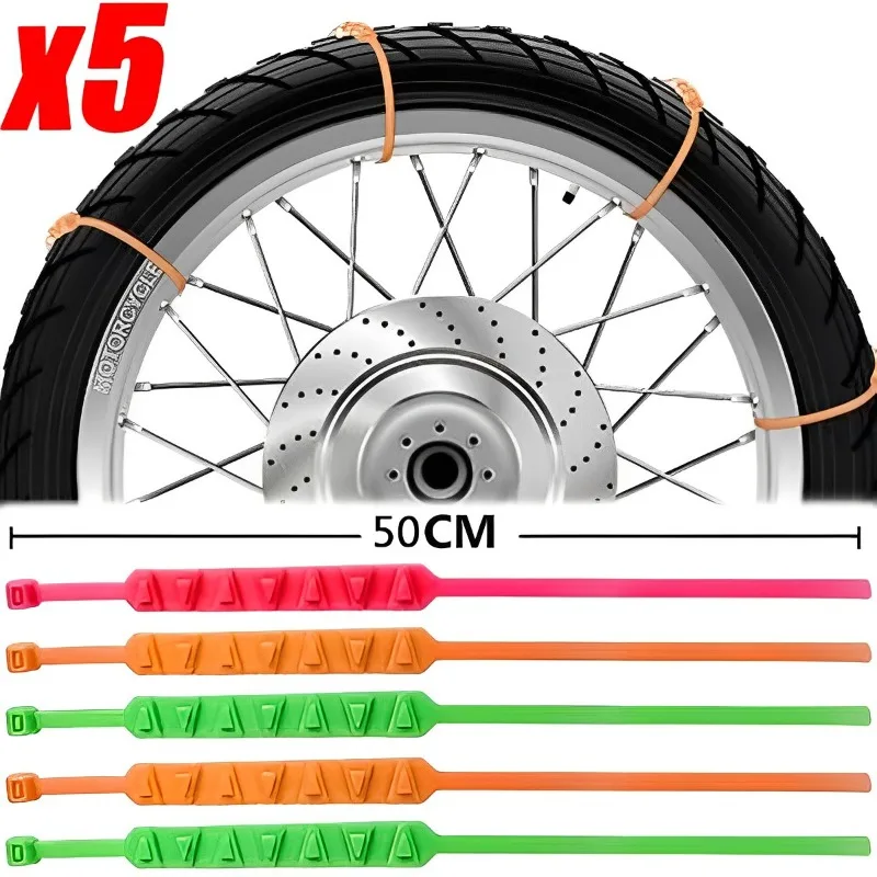5-1pcs Anti-Skid Snow Chains for Motorcycles Bicycles Winter Tire Wheels Non-slip Cable Ties Motorbike Emergency Tire Chain Tool