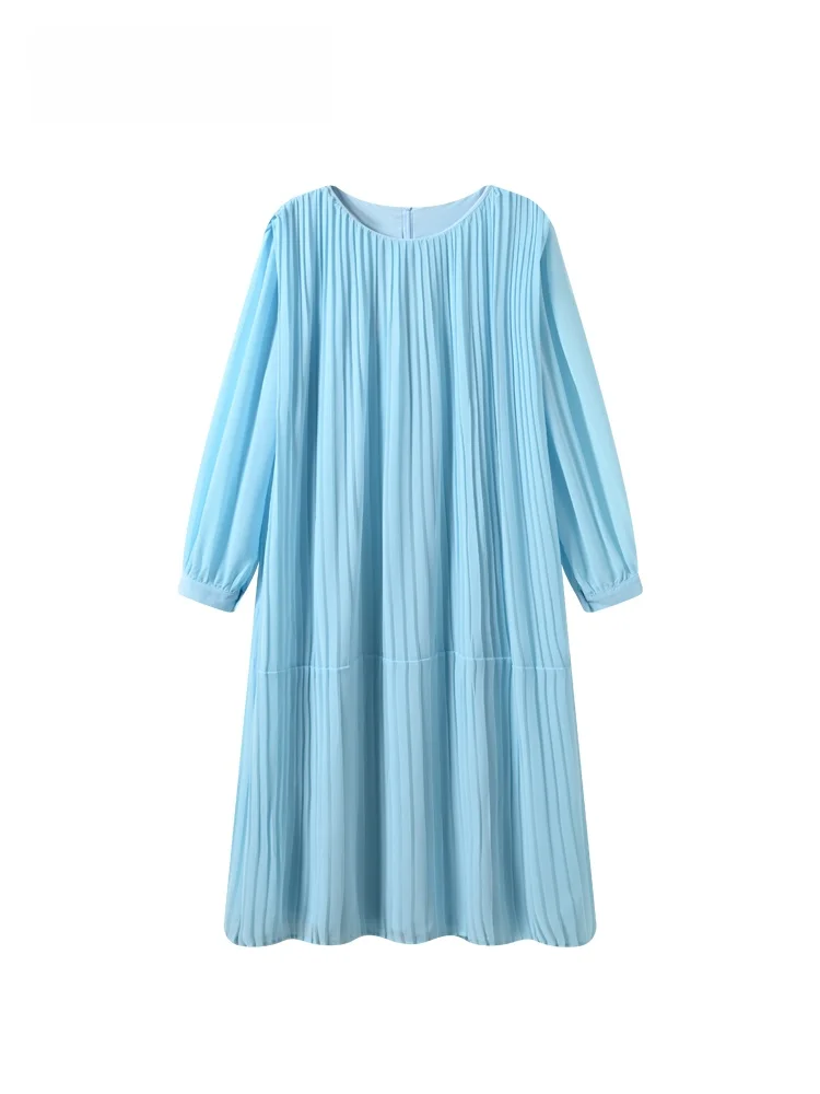 

Casual Long Sleeve Dress Women's plus Size Spring New Style Fashionable A-Line Dress Simple round Neck T-Shirt Dress for Ladies