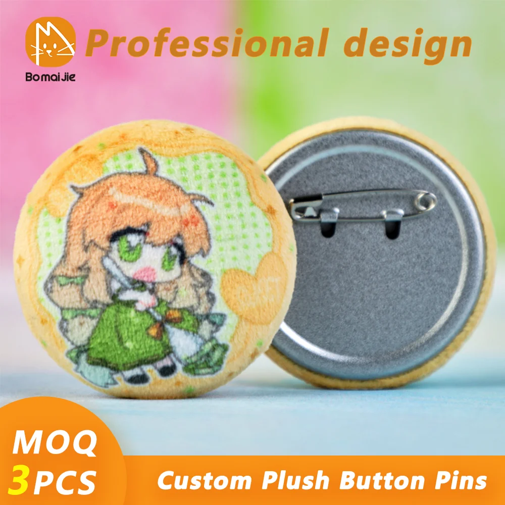 Épingles à boutons en peluche personnalisées, 3 pièces, Badges en fer blanc, sac à chapeau souple