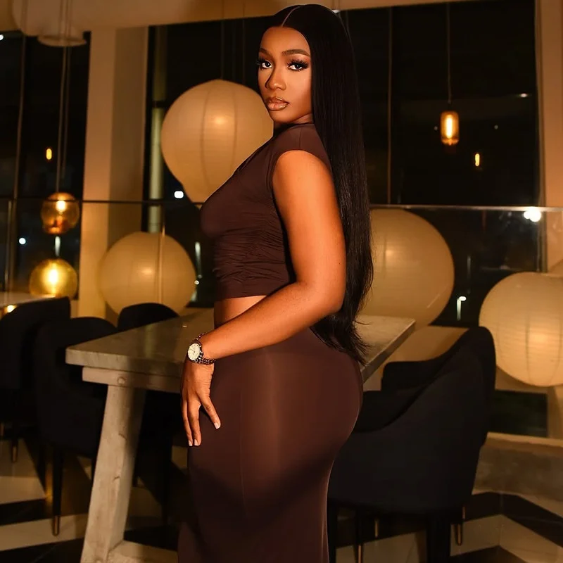 2025 صيف جديد لون نقي المرأة مائل طوق السرة عالية الخصر Bodycon تنورة مجموعة الخصر و بدلة التخسيس P...
