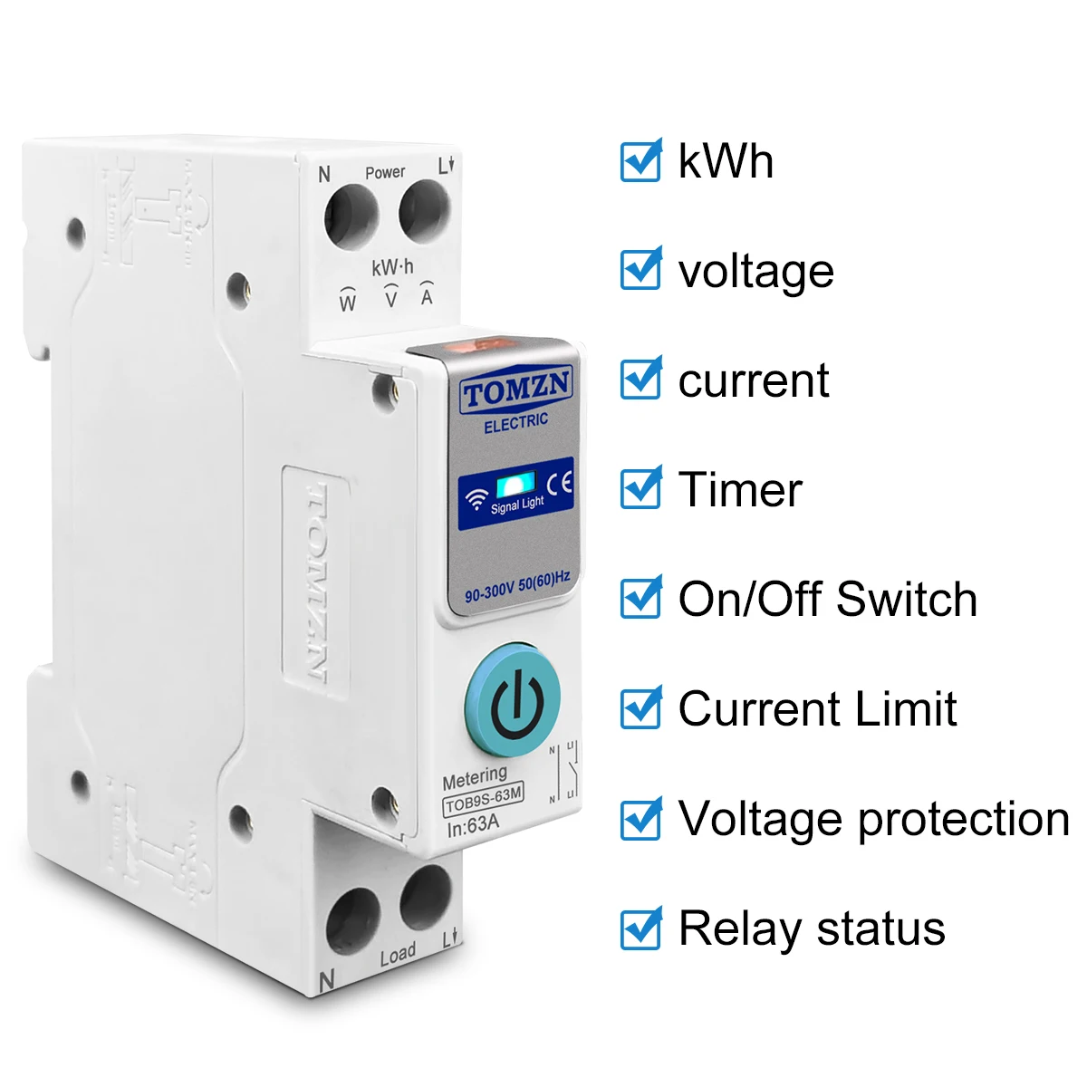 TOMZN 63A WIFI Smart Switch Energy Meter Kwh Metering Monitoring Circuit Breaker Timer Relay MCB TUYA smartlife 1P+N