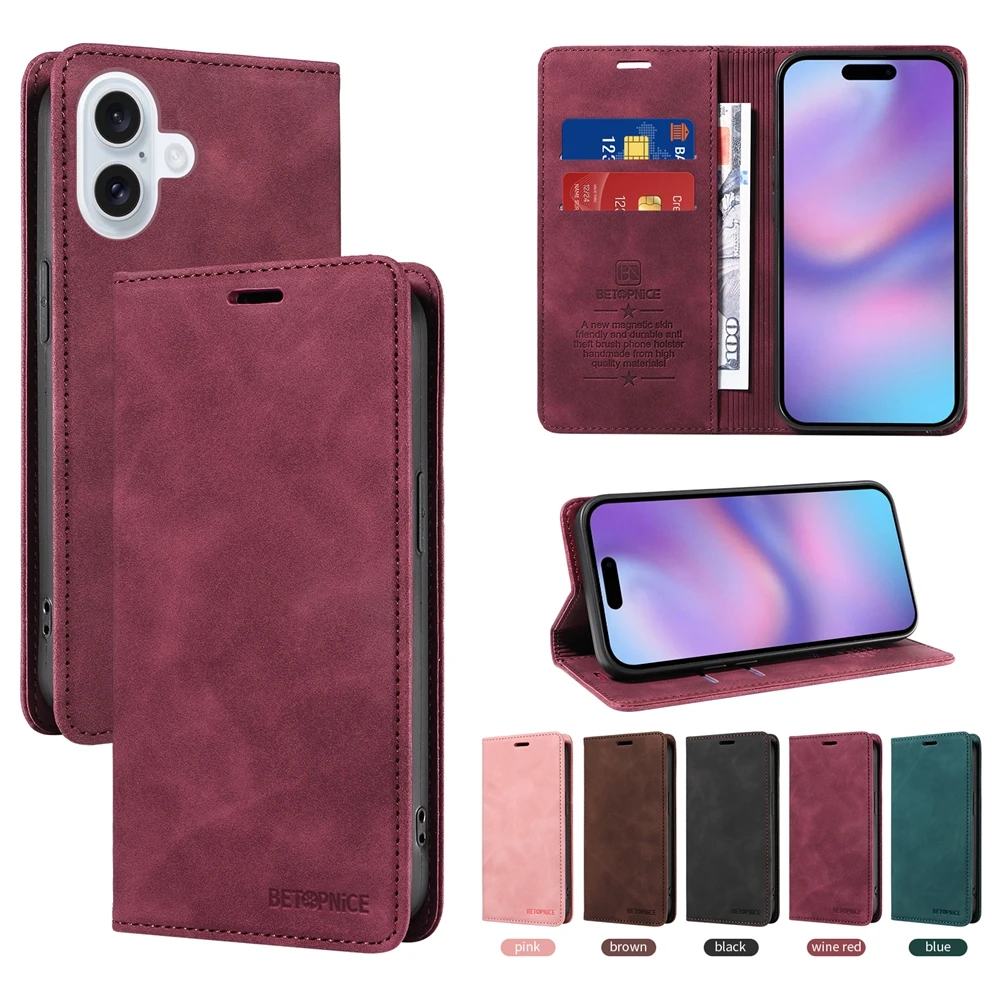 Capa carteira magnética com bloqueio de RFID para iPhone 17 Air 16 15 14 13 12 Mini 11 Pro X XS XR Max 8 7 6 Plus Book Flip Cover Business