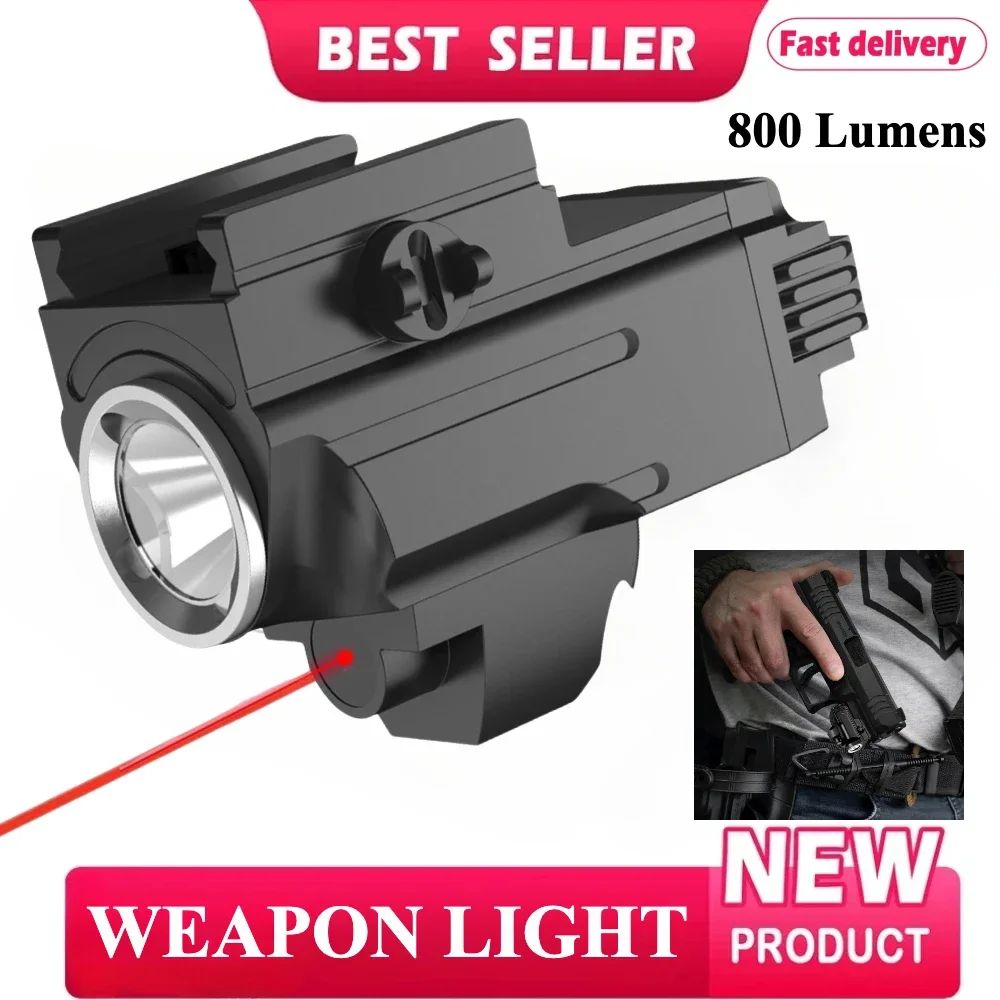 

800 Lumens Tactical LED Flashlight with Laser Pistol Light USB Rechargeable for Outdoor Shooting Gun Light Airsoft