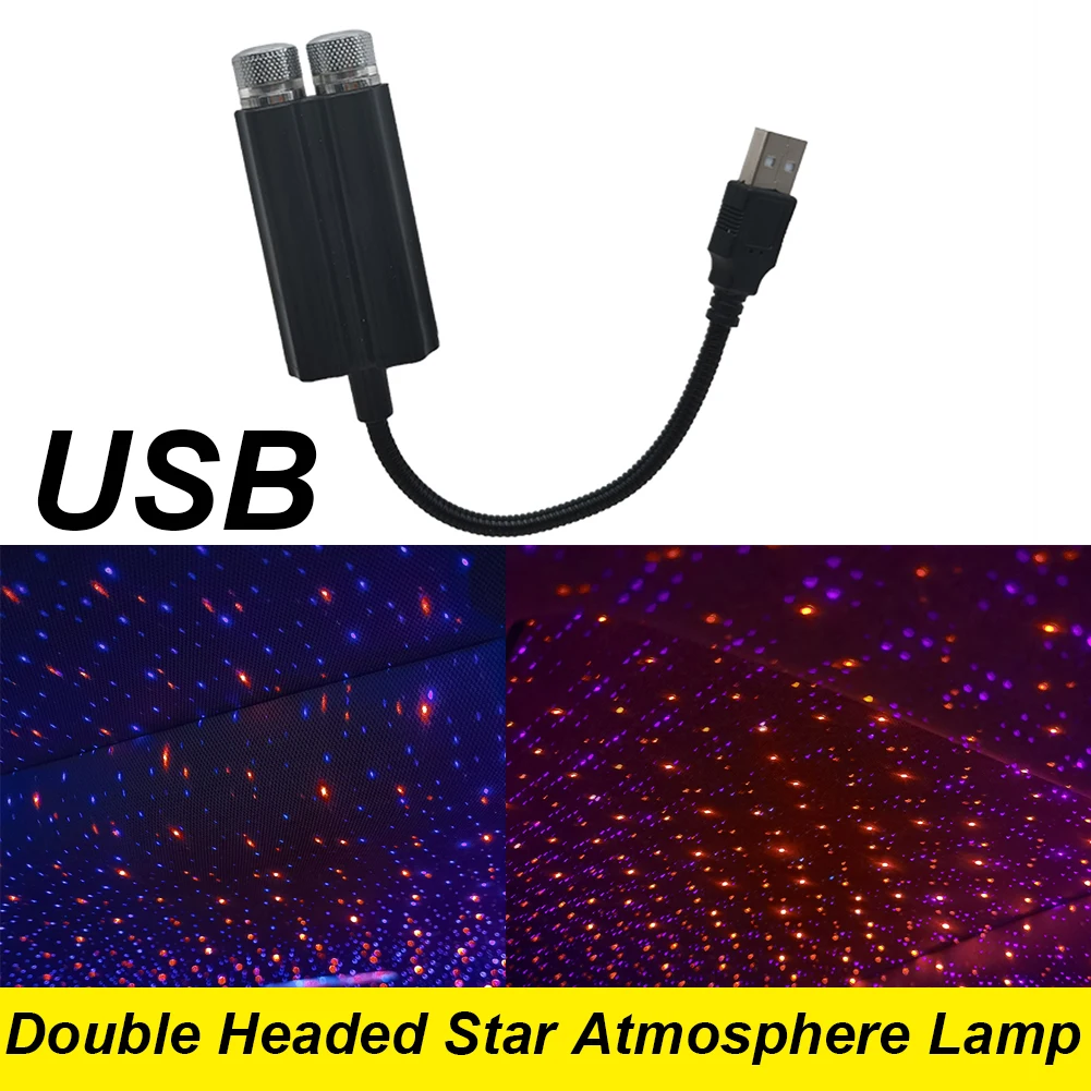 USB Double Headed Star Atmosphere Lamp Blue Light Red Light Car Roof Star Light Stage Lights Night Light Scene Lights