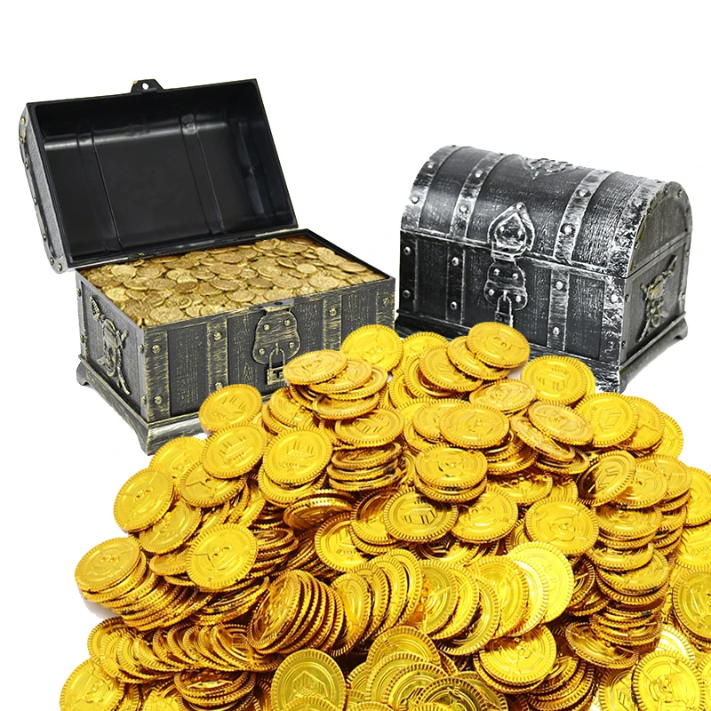 

100pcs Pirate Gold Coins Plastic Fake Games Treasure Coins Play Money Props Playset Goodie Bag Fillers Kids Birthday Party Decor