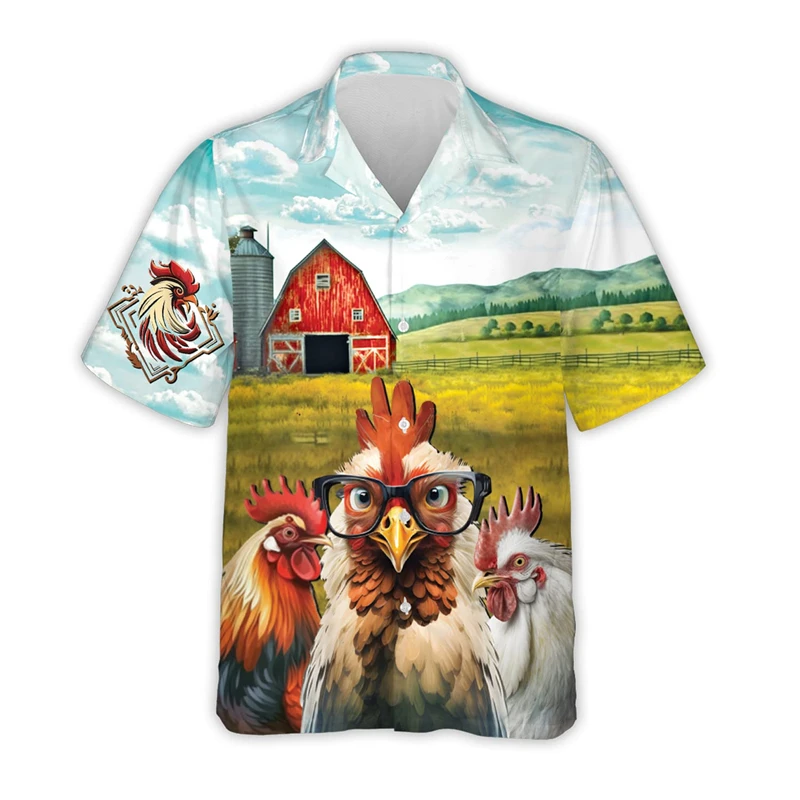 

Harajuku Fashion Rooster Graphic Beach Shirt Casual Farm Tropical Shirts For Men Clothes Animal Chicken Aloha Short Sleeve Tops