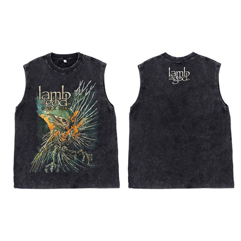 

Men's Black Metal Vintage Washed Vest Summer 2025 Woman's Oversized Sleeveless T Shirt Round Neck Loose Tank Tops Y2k Clothes