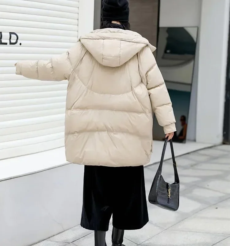 2025, europäische Winter-Damen-Daunenjacke, Pendler, Retro-Freizeit, übergroße Daunenjacke