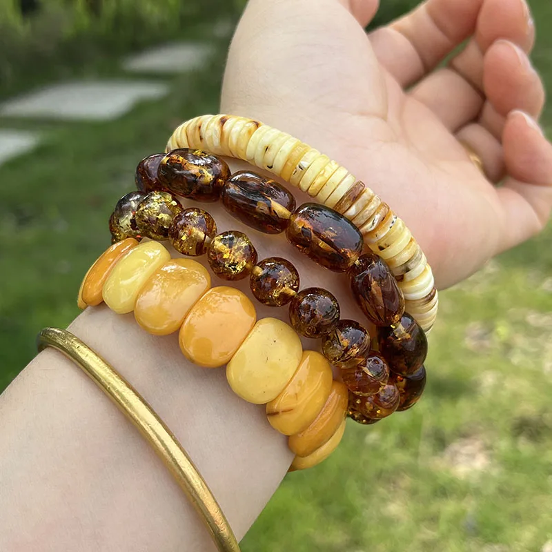 100% Genuine Floral Amber Bracelet for Women Real Flower Irregular Beads Factory Unique Natural Stone Jewelry Gift Wholesale
