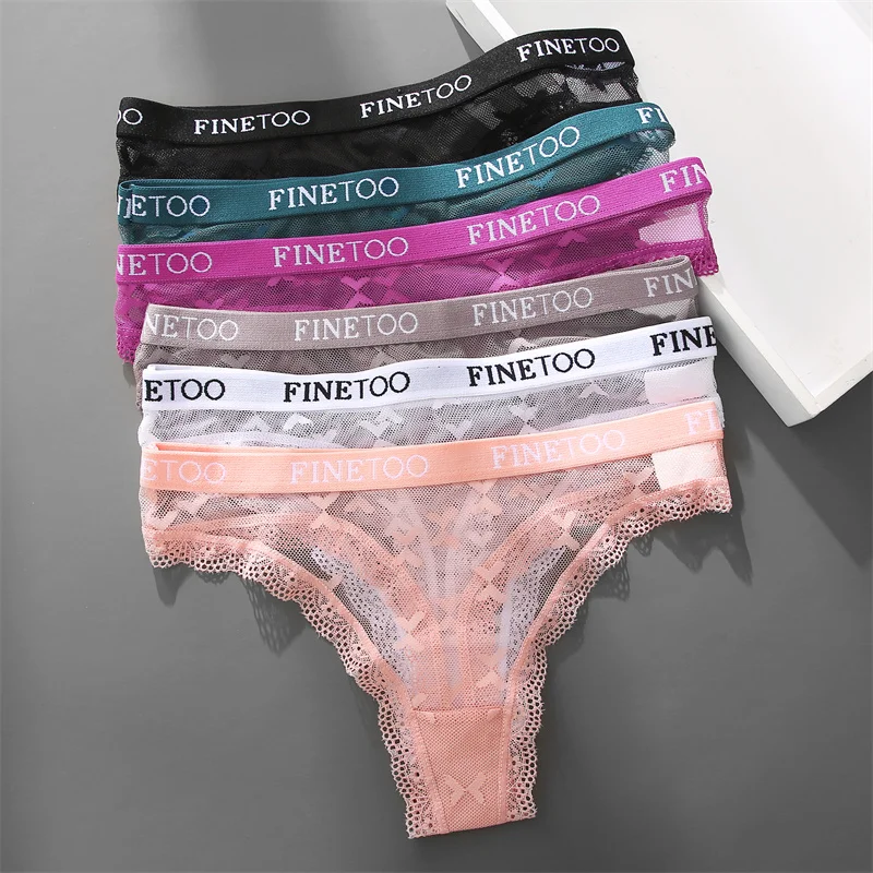 FINETOO 4PCS Lace Hollow Out Underwear Women\'s Panties Sexy Low-Waist Breathable Thongs Female Floral G-strings Lingerie T-Back