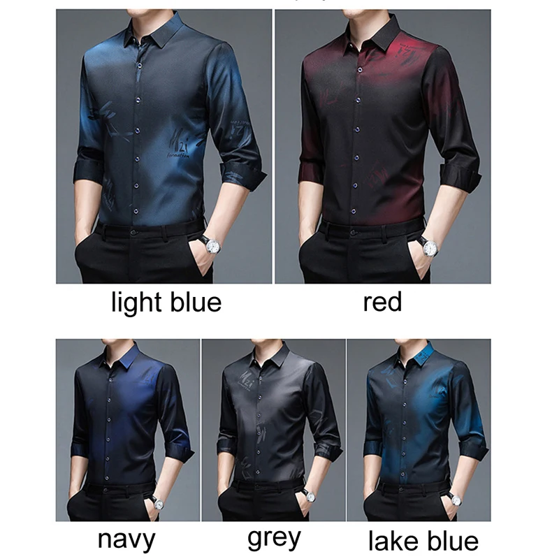 Wine Red Black Mens Dress Shirts New Fashion Long Sleeve Shirt Men Slim Fit Wrinkle-resistant Soft Non-Iron Quality Shirt Male