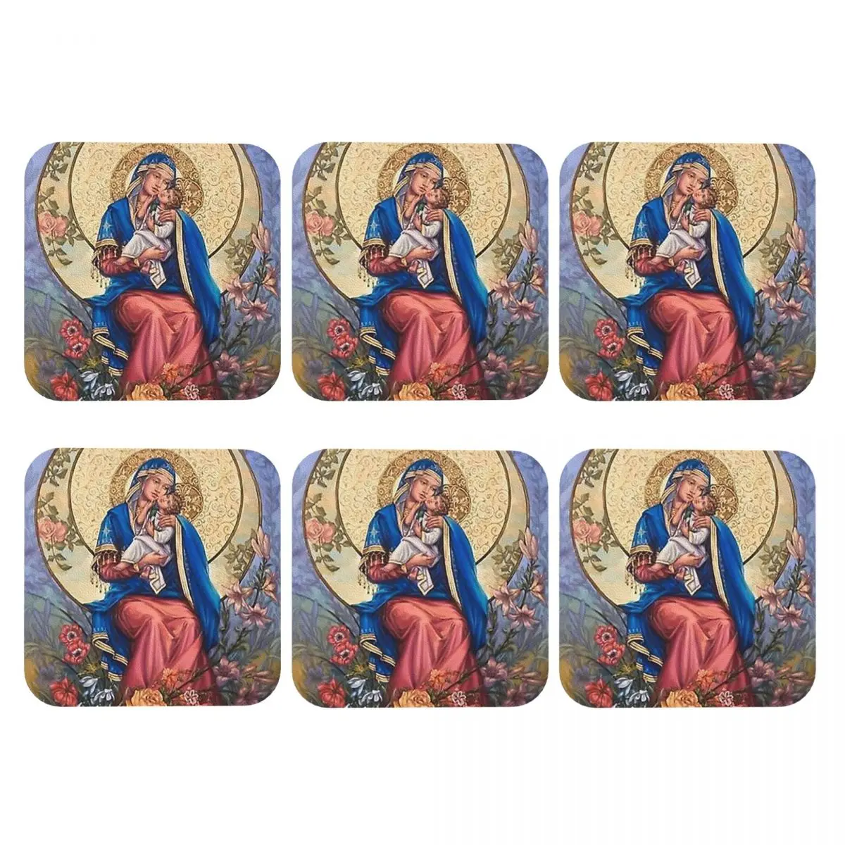 Virgin Mary, Mother Of God, Madonna, Majka Bozja Coasters PVC Leather Placemats Waterproof Coffee Mats for Dining Pads Set of 6