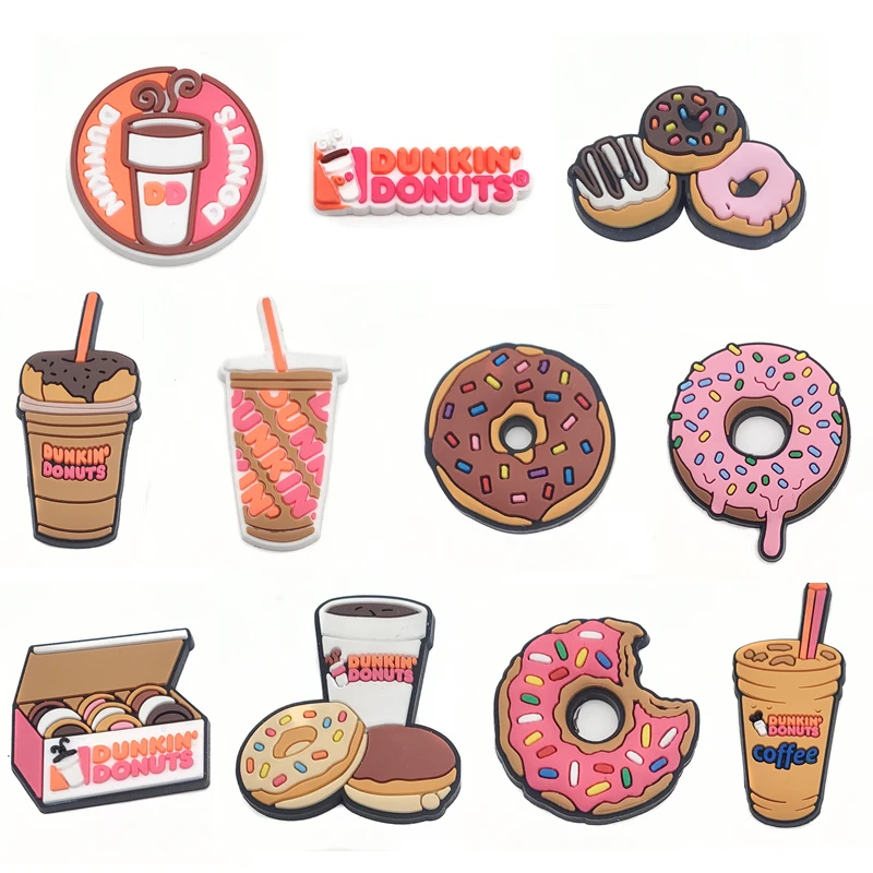 11-16Pcs Pink Donut Drinks Shoe Charms Slipper Shoes Accessories Decorations Buckle Clog Sandal Shoe Ornament