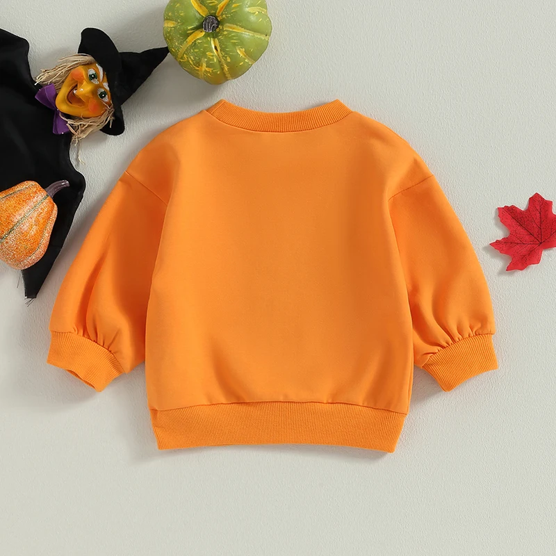 Children s Hooded Sweatshirt Printed Long Sleeve Pullover with Halloween Theme for Boys and Girls Crew Neck Letter Design