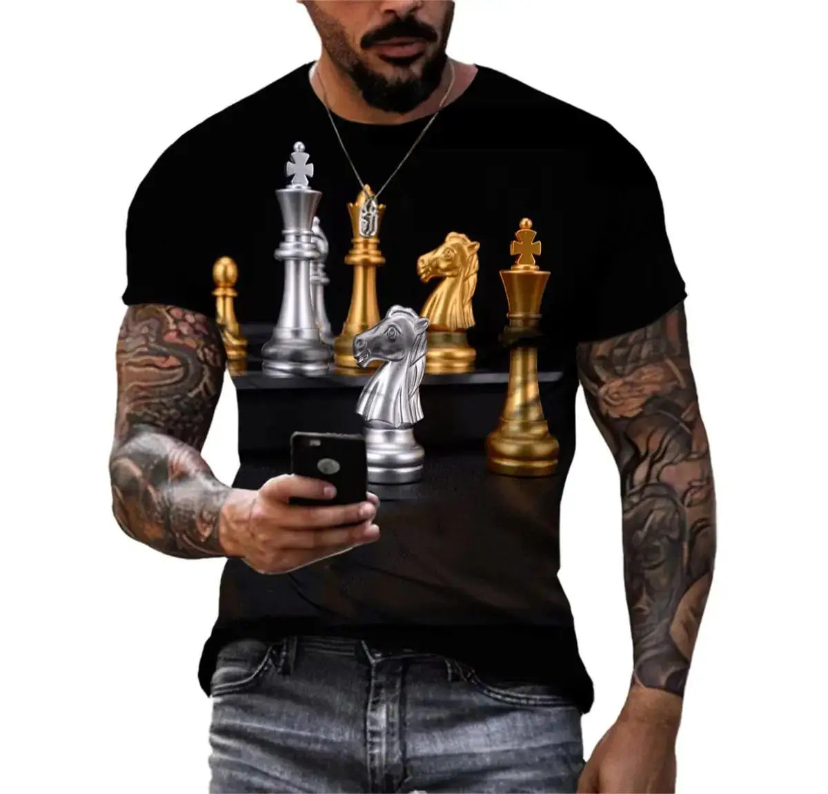 Fashionable and Lnteresting Chess  Pictures For Men's T-Shirts Trend Digital Printing Casual Round Neck Short Sleeved