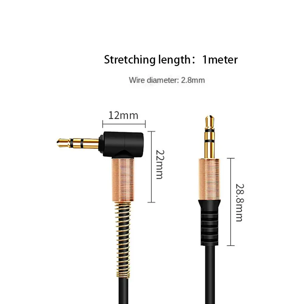 สาย Aux สีดํา 3.5 มม.ถึง 3.5 มม.ประเภท C สายสัญญาณเสียงฤดูใบไม้ผลิ Retractable แจ็คลําโพงสายเชื่อมต่อสําหรับโทรศัพท์มือถือ