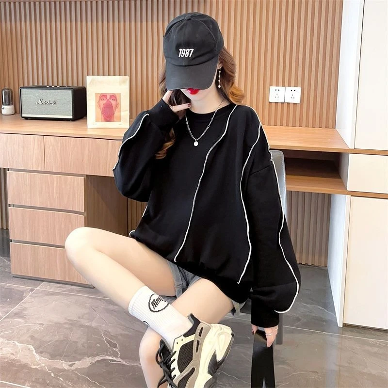 

Черный весенне-осенний женский пуловер, топ, дропшиппинг, дешевая новинка, повседневная корейская мода, эстетические женские толстовки 2000-х годов