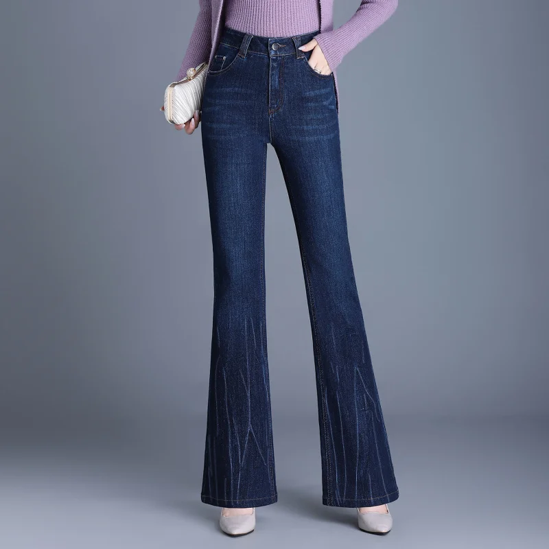 

Расклешенные джинсы для женщин, новый стиль, элегантные облегающие брюки, свободный крой, универсальные модные слегка расклешенные брюки