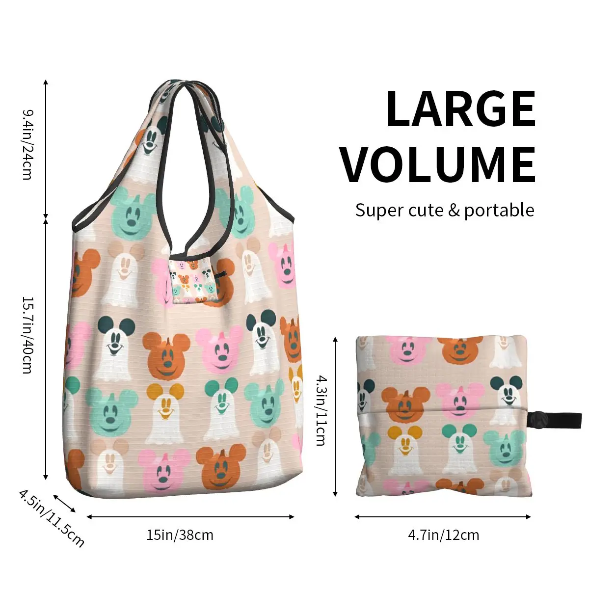 Cartone animato riutilizzabile Cute Minnie Mickey Mouse borse per la spesa borsa per la spesa lavabile in lavatrice pieghevole grande borsa per la conservazione ecologica leggera