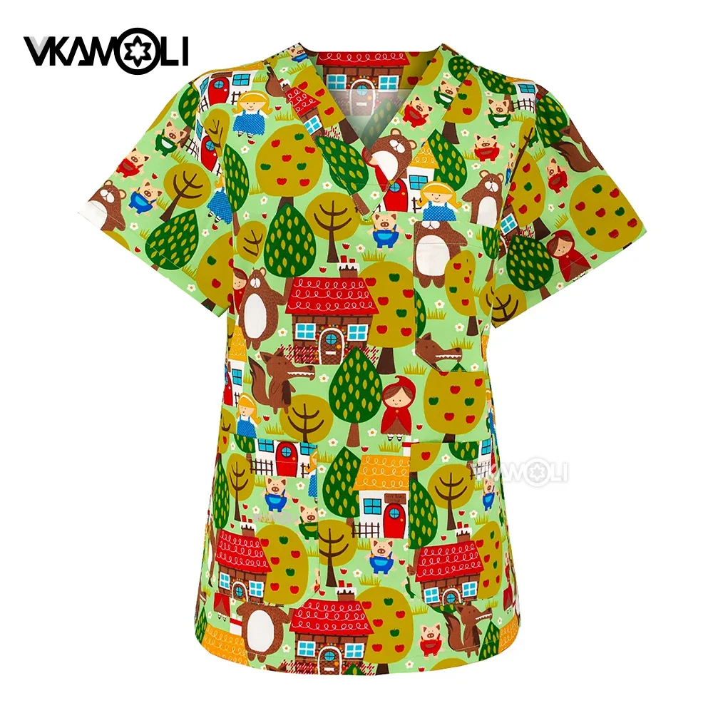 Pet Clinic Nurse workwear Nursing Scrubs Women Uniforms hospital Doctor Work Clothing suits Multi Pocket Women V-Neck Scrub Top