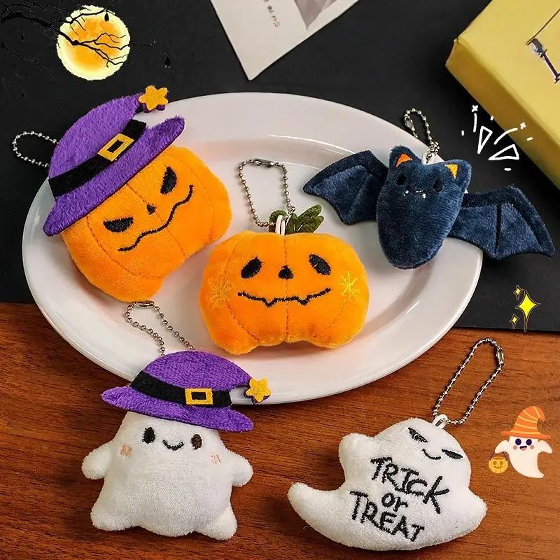 Halloween-Plüsch-Schlüsselanhänger für Damen, Kürbis, Geist, Fledermaus, Hexenhut, Cartoon-Taschenanhänger, Dekoration, Partygeschenke, Accessoires – Detail 1