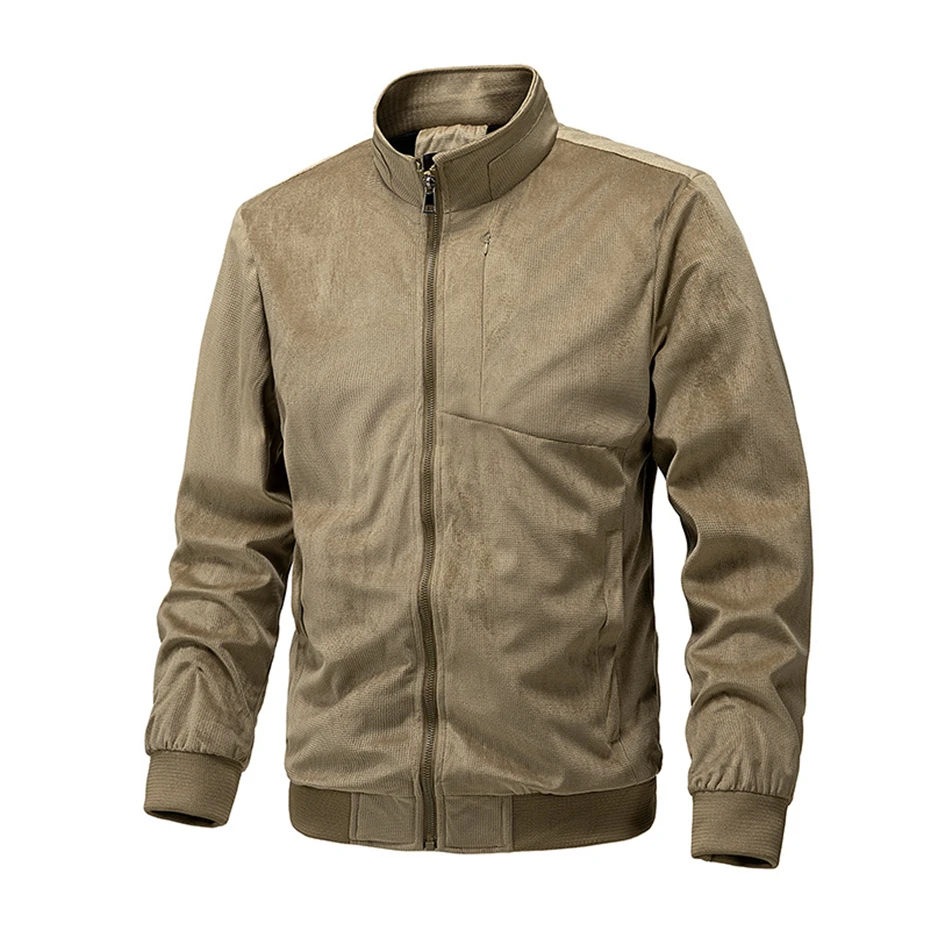 

Spring Autumn Suede Jacket Men Fashion Casual Solid Color Stand Collar Jacket Male