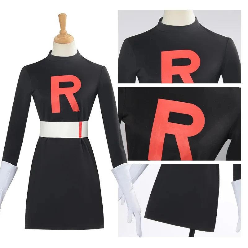 ADFF152025 Disfraz de Cosplay de Team Rocket Grunt, Uniforme de Moda, Traje Diario Negro para Hombre y Mujer, Top, Pantalones, Falda, Sombrero, Conjuntos para Halloween